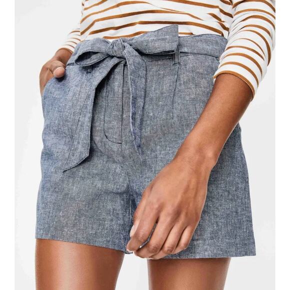 Boden Pants - BODEN Women’s Cora Blue Linen Belted Bow Tie Short size 8